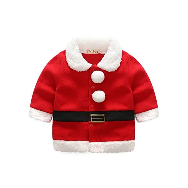 AIKSSOO 3Pcs Toddler Baby Christmas Outfit Set Santa Costume Belt Shirt+Pants Set Size 90(12-18M) (red) - Image 3