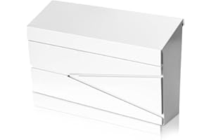 Ydocabinit Wall Mount Mailbox, Large Capacity Mailbox for House, Galvanized Steel Rust-Proof Metal Post Box Drop， Mailboxes for Outside, 15.74"×9.84"×4.33", White Modern Sleek Style