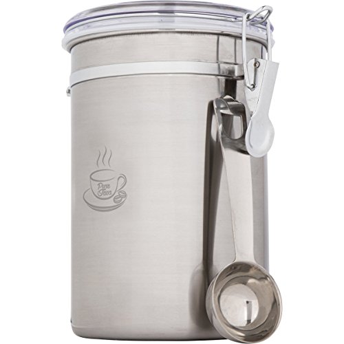 PureJava Coffee Canister ~ Large Coffee Container ~ Bonus Stainless Steel Coffee Scoop AND Bonus Coffee Recipe eBook With Cold Brew Coffee Recipe Included