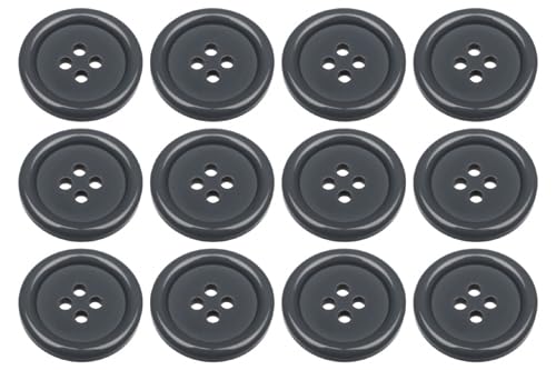 Pack of 12 Grey Sew on 23mm Round Buttons Flat 4 Holes 36L 36 Ligne