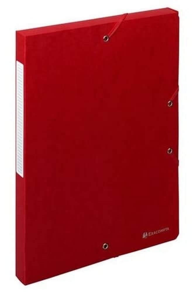 Exacompta - Ref. 50705E - 10 Scotten filing boxes with rubber bands - in 600g/m2 embossed glossy card - spine 2.5 cm - dimensions 25 x 33 cm - for A4 documents - red color - delivered assembled