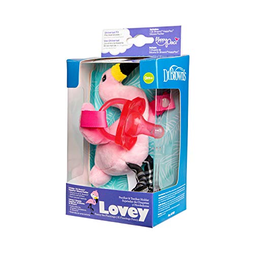 Dr. Brown's Lovey Pacifier and Teether Holder, Flamingo with Pink, 0