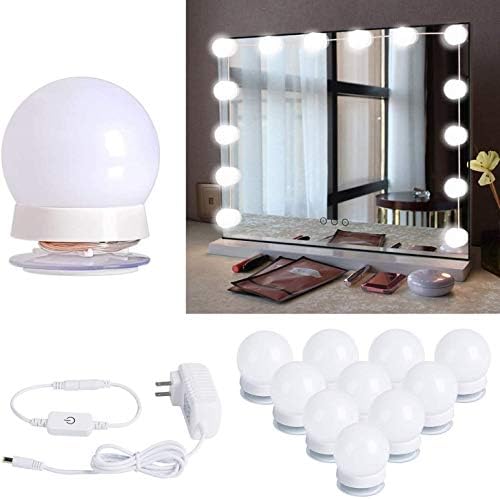 Hollywood Type Led Self-importance Mirror Lights Equipment with 10 Dimmable Mild Bulbs for Make-up Dressing Desk and Energy Provide Plug in Lighting Fixture Strip, Self-importance Mirror Mild, White (No Mirror Included)