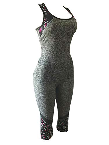 Women Gym Yoga Workout Activewear Set 2 Pieces Top Leggings Sportswear Tracksuit Set (S/M = US 4-8, 02 Grey Mix) - Thumbnail 7