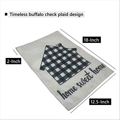 Mogarden Home Sweet Home Garden Flag, Double Sided, 12.5 x 18 Inches, Buffalo Check Plaid Heavy Weatherproof Burlap Yard Flag