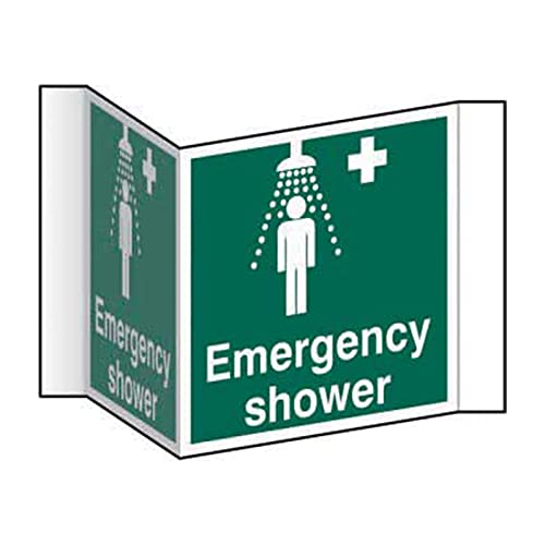 Emergency Shower Location 3D Projection Sign - Green/White, Self-Adhesive Mounting Strips, Double-Sided W200mm x H200mm, Workplace & Laboratory Safety Marker