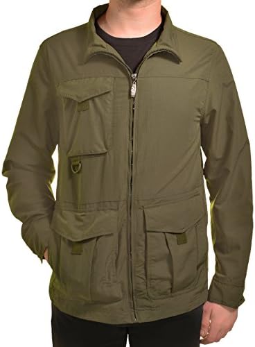 Men's Rip Stop Lightweight Cargo Pocket Windbreaker Jacket (Olive, Large)