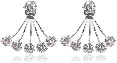 Windshow 5 Claw with Crystal Double Sided Ear Jacket Back and Front Swing Stud Earrings (White)