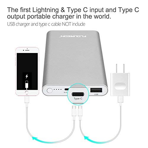 FLOUREON 12000mAh Power Bank with 3A Type C Input and Output, Portable External Battery Mobile Phones Power Banks for iPhone X/8/7/6s, iPad Mini/Air, Samsung Galaxy, Tablets and More…