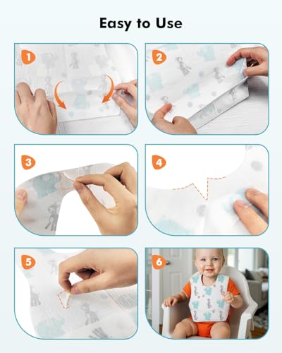 YESIMOM Disposable Bibs 30 Pieces with Feeding Pocket - Disposable Bib Waterproof and Breathable, Ultra Lightweight, Adjustable, Ideal for Babies and Children for Home, Travel and Nursery