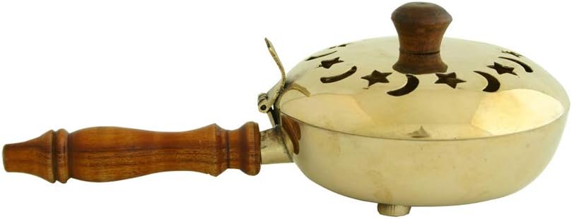 Incense Pan Brass with Wooden Handle and Lid ALADIN Golden, L: 22,5 cm, H: 6 cm, Ø 11 cm Deco Scent Fragrance