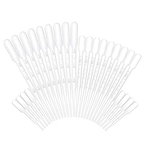 SUPERLELE 200pcs Plastic Transfer Pipette, 3ml, 2ml, 0.5ml Droppers, Plastic Graduated Droppers Disposable Transfer Pipettes, Eye Dropper, Essential Oils Make Up Tools