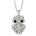 NEOGLORY Black Zircon Rhinestone Owl Adjustable Long Pendant Necklace 32