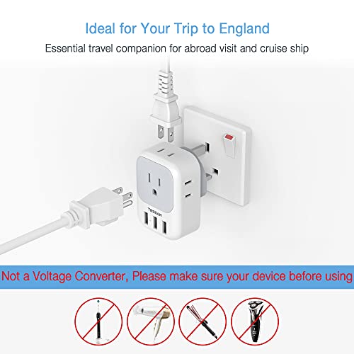 US to UK Plug Adapter, TESSAN Type G Plug Adapter with 4 Electrical