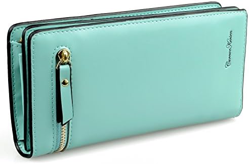 Gottowin Women Long Wallet Clutch Handbag Card Cellphone Coin Organizer Mint Green PU Leather Purse Medium Size + Card Holder