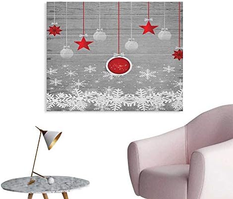 Anzhutwelve Christmas Corridor/Indoor/Living Room Traditional Celebration Theme with Pendant Stars Baubles Ornate Snowflakes Space Poster Grey Red White W36 xL24