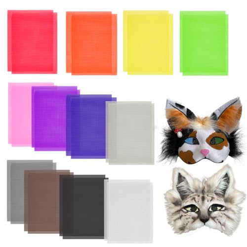 24 Pack Eye Mesh, 12 Color Eye Mesh for Therian Mask, 7.87 x 5.91 Inch DIY Therian Mask Kit for Furries Cosplay, Props, Fursuits, Craft Making