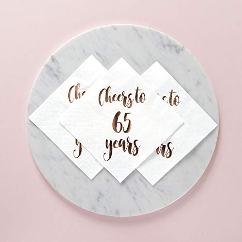 Cheers to 65 Years Cocktail Napkins, 50-Pack 3ply White Rose Gold 65th Birthday Dinner Celebration Party Decoration Napkin - Thumbnail 4