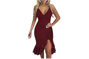 GENERIC Summer Dress for Women 2023 Casual Ruffle Hem V-Neck Dress Sleeveless Camouflage Printed Mardi Gras Women's Split Dress