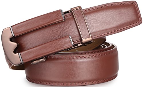 Marino Ratchet Click Belts for Men - Mens Comfort Genuine Leather Dress Belt - with Automatic Buckle, Enclosed in an Elegant Gift Box - Brown - Adjustable from 38" to 54" Waist