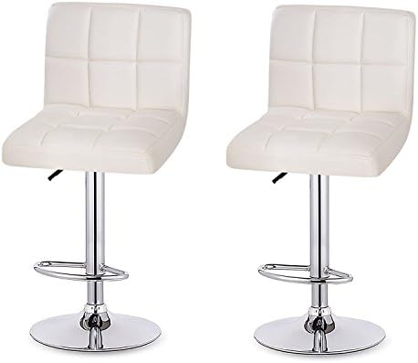 Homevol Bar Stools Modern Adjustable Swivel Leather Chairs for Kitchen Counter Height 24 - 30 Inches,Set of 2 (White-1)