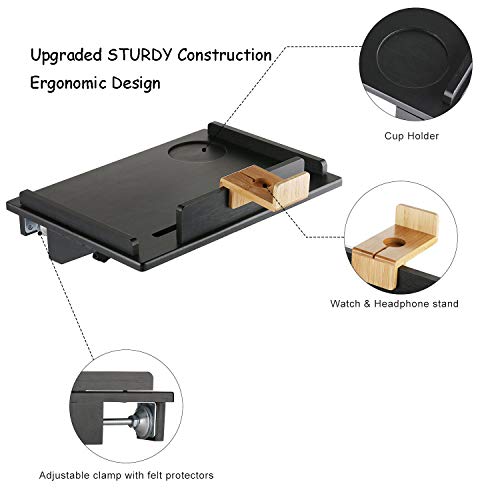 Bedside Shelf for Bunk Bed, Bamboo Attachable Bed Shelf, Great Use as Kids Nightstand, Dorm Room Bed Tray for Students, Organizer for Laptop, Phones, Tablet, Toys, Drink, Clock - Black