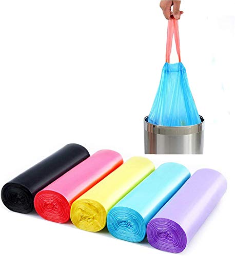 HULPPRE Eco Care Drawstring Garbage bag 5 Gallons,Pack of 5 * 15 Bags,Leak-Proof Trash Bags with Handle for Kitchen,Home,Office