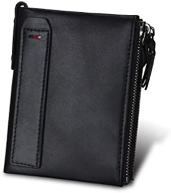 Genuine Leather Cowhide Zip Wallet Vintage Bifold with Double Zipper Pockets for Men SHLEMAO One size-Black