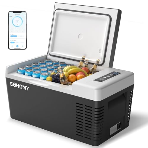 EUHOMY Kompressor Kühlbox 18L, Auto-Kühlschrank -20℃~20℃, Tragbarer Kühlschrank 12/24V DC 100-240V AC, Tragbarer Gefrierschrank mit WiFi-APP-Steuerung