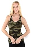 Women's Yoga Sports Tank-Top Camouflage Print Workout Top (VCMTT-Green, L/XL)