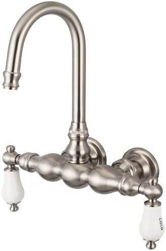 Water Creation F6-0014-02-CL Vintage Classic 3-3/8-Inch Center Wall Mount Tub Faucet with Gooseneck Spout and Straight Wall Connector