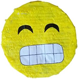 Giant Grinning Emoji Party Pinata with rope and decorated Stick (stick color varies)33 inches tall!