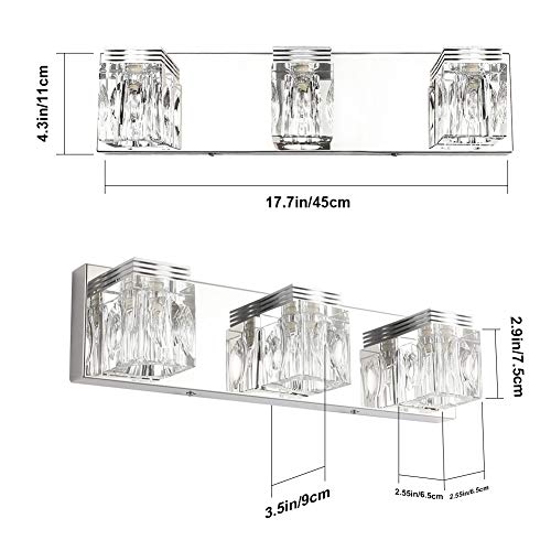 RALBAY LED Modern Bathroom Vanity Lights 3 Lights Crystal Glass
