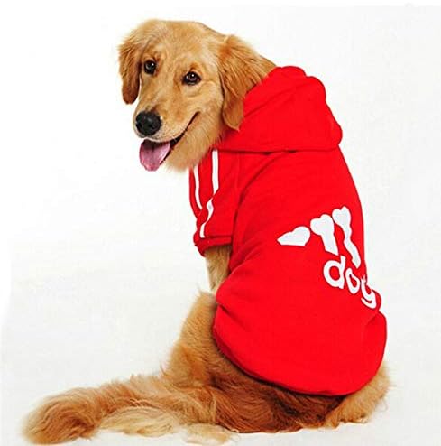 Krassu - Large Size Dog Clothes for Big Dogs Golden Retriever Winter Pet Hoodie Sportswear [Red 4XL]
