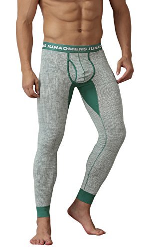 WUAMBO Men's Thermal Pant Winter Baselayer Long John Leggings Green Waist 35-38"