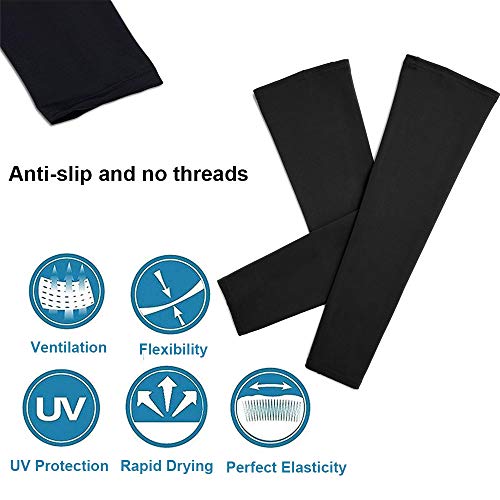 Talshy UV Protection Cooling Arm Sleeves Sports Armwarmers Covers Tattoo Thumb Holes with Cooling Towel for Men Women Boy Girls Cycling Running Basketball Football Golf Driving Black