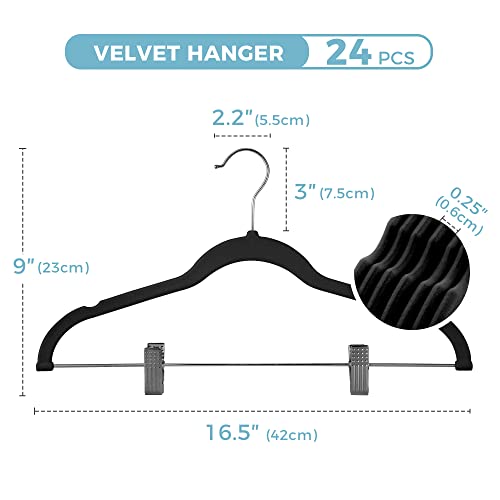 HOUSE DAY Velvet Skirt Hangers 24 Pack, Black Velvet Hangers with