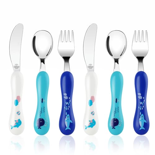Lehoo Castle Kids Cutlery 2-4 Year Old, 6pcs Stainless Steel Toddler Cutlery Set, Children's Cutlery Set Incudes 2 x Spoons, 2 x Forks, 2 x Knives