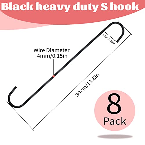 Bercoor 8 Pack 11.8 inch Extra Large S Hooks Black Heavy Duty Plant