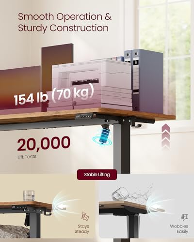 VASAGLE Electric Standing Desk, Height Adjustable Desk, Sedentary Reminder, 4 Memory Heights, for Home Office, 120 x 60 cm, Rustic Brown ULSD312KD02