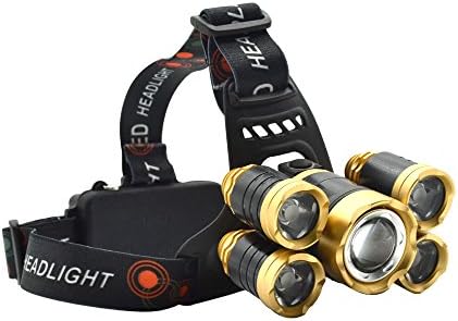 LED Headlamp,10000 Lumen Flashlight Rechargeable Headlamp with Red Light Super Bright Zoomable Head Lamp 5 LED with 18650 Battery for Fishing Cycling Running Hiking