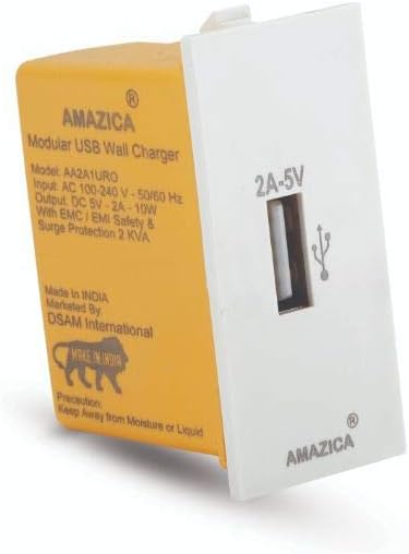 AMAZICA USB 2 A Modular Wall Charger Add an Extra USB port in your Life and in your all Rooms one for She and one for He (Pack of 2)