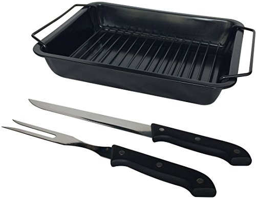 Ovente CWR20092B Non-Stick Roasting pan with Carving Set, 12 x 9 inches, Black