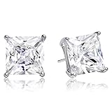 Princess Cut Square Cz Basket Set 925 Sterling Silver Unisex Stud Earrings