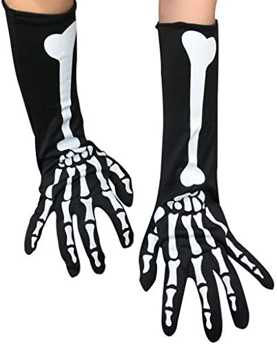 UNWSTYU 1Pair Long Skeleton Gloves Skull Bone Ghost Gloves Halloween Costume Accessory for Adults