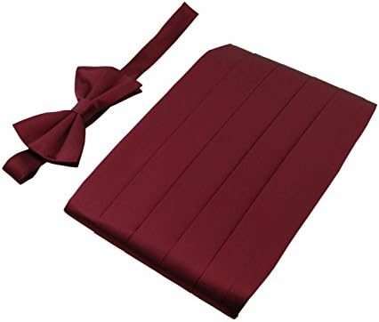 Men's 100% Pure Silk Cummerbund &amp; Bow Tie Set - Multi Colors (Burgundy)