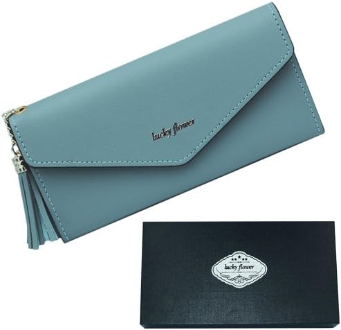 LUCKY FLOWER Leather Wallets Case for Women,Long Multi Credit Card Holder Coin Clutch Purse (Dark Gray) …