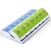 AM PM Pill Box (2 Times a Day) , 7 Day Weekly Pill Organizer with Push Button Design for Travel and Home, Green Blue Pill Case for Vitamins, Fish Oil, Supplements