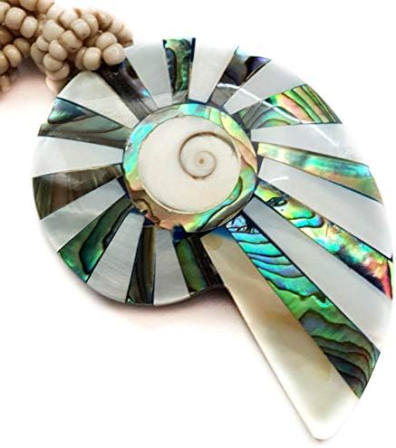 SwimmiNatural Abalone Shell Mother of Pearl Shiva Eye Shell Pendant 19 Inches Beads Necklace Handmade Women Jewelry EA209-L