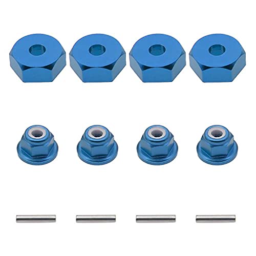 RCAWD Aluminum 12mm Wheel hex Adapter (4P) & M4 wheel nuts (4P) for Traxas Slash 4X4 Stampede 1/10 4WD RC Car,Replace Part 3654 1654 Upgrade Parts,Blue